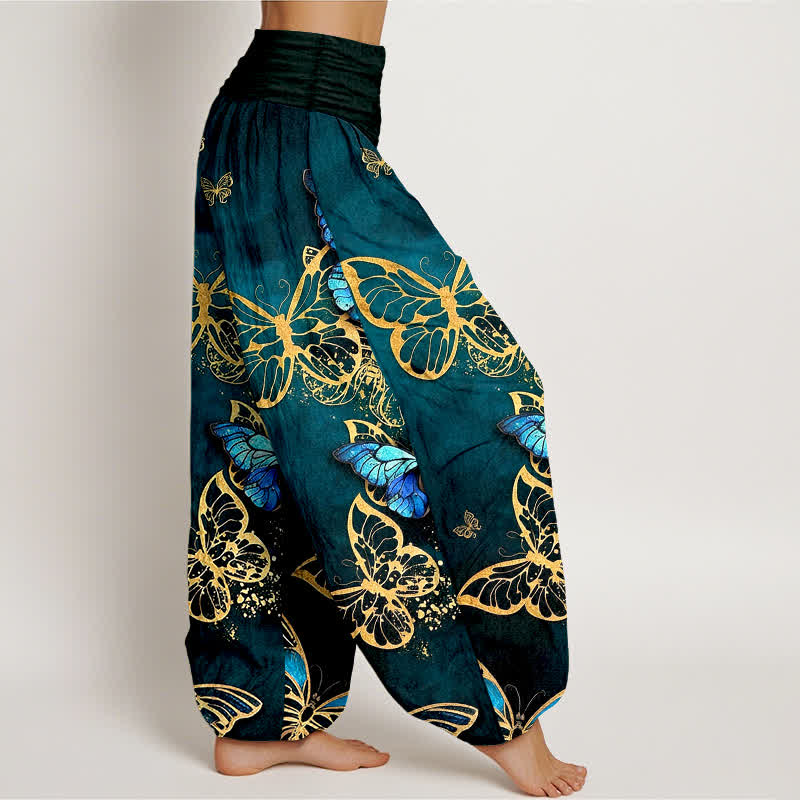 Buddha Stones Dames harembroek met elastische Taille en artistiek vlinderpatroon - image 1