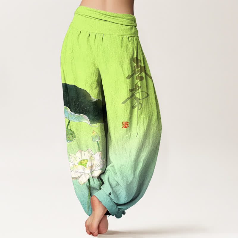 Buddha Stones Elegante katoenen harembroek met lotusbloemmotief en elastische Taille voor dames - image 7