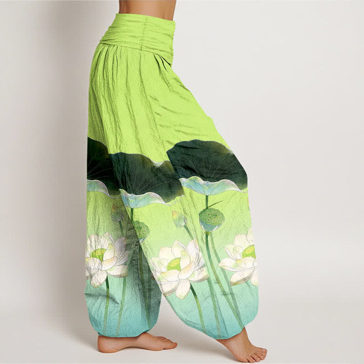 Buddha Stones Elegante katoenen harembroek met lotusbloemmotief en elastische Taille voor dames - image 6