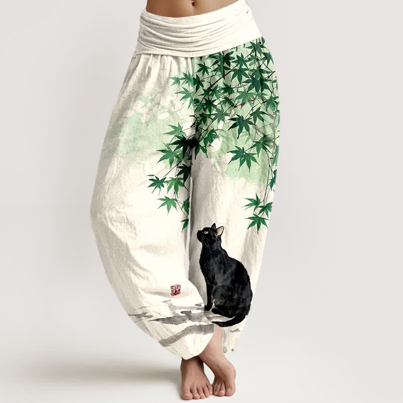 Buddha Stones Dames harembroek met elastische Taille en esdoornbladmotief - Zeegroen - US16, UK/AU20, EU48 (3XL) - image 0