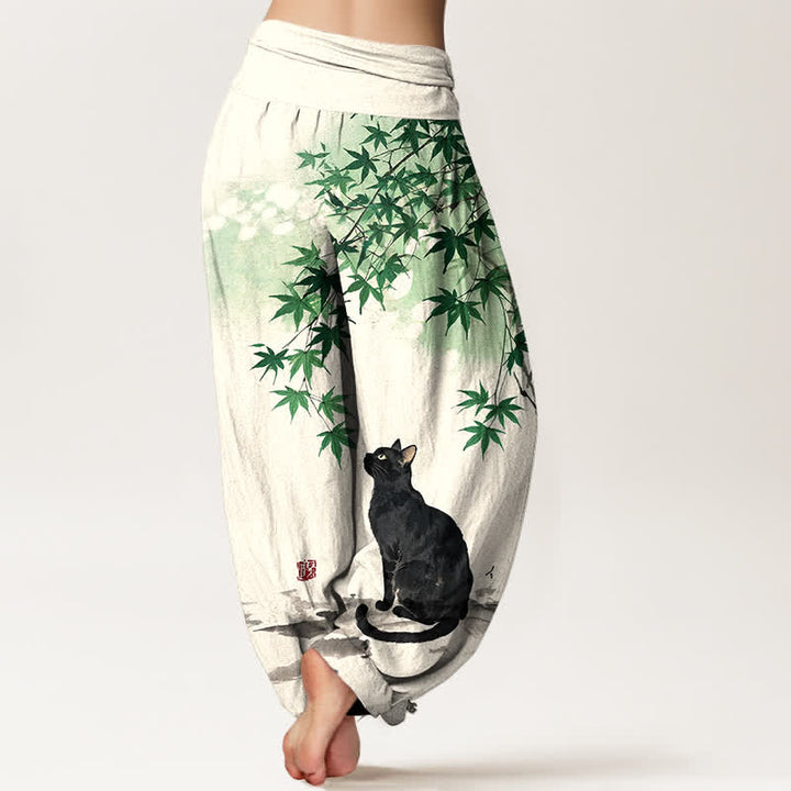 Buddha Stones Dames harembroek met elastische Taille en esdoornbladmotief - image 2