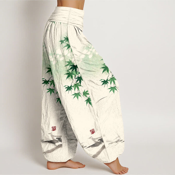 Buddha Stones Dames harembroek met elastische Taille en esdoornbladmotief - image 1