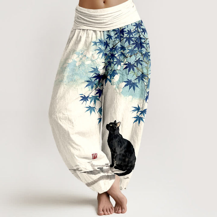 Buddha Stones Dames harembroek met elastische Taille en esdoornbladmotief - Blauw - US16, UK/AU20, EU48 (3XL) - image 5