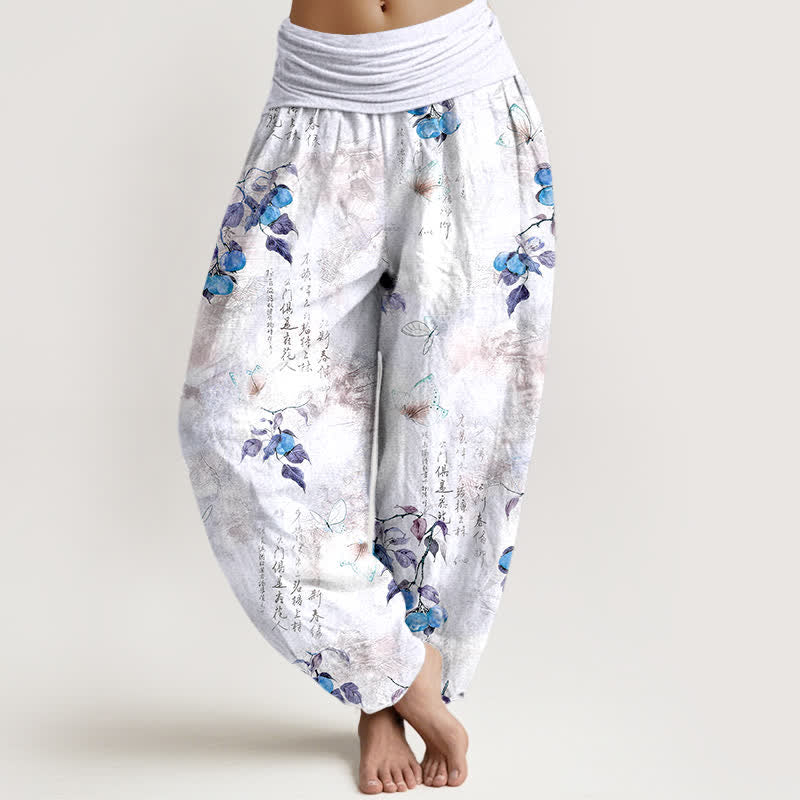 Buddha Stones Dames harembroek met elastische Taille en kalligrafieprint van katoeninkt en citrusvlinders. - Lavendel - US16, UK/AU20, EU48 (3XL) - image 5