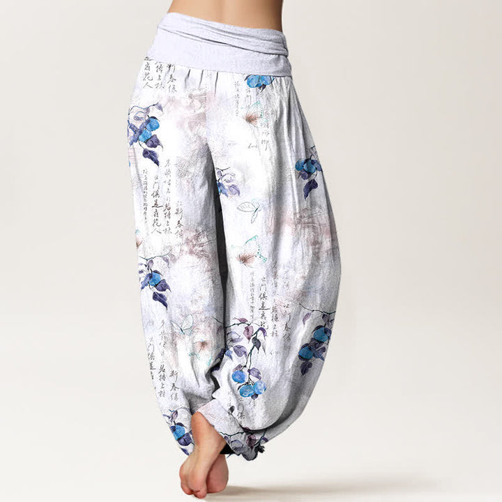 Buddha Stones Dames harembroek met elastische Taille en kalligrafieprint van katoeninkt en citrusvlinders. - image 7