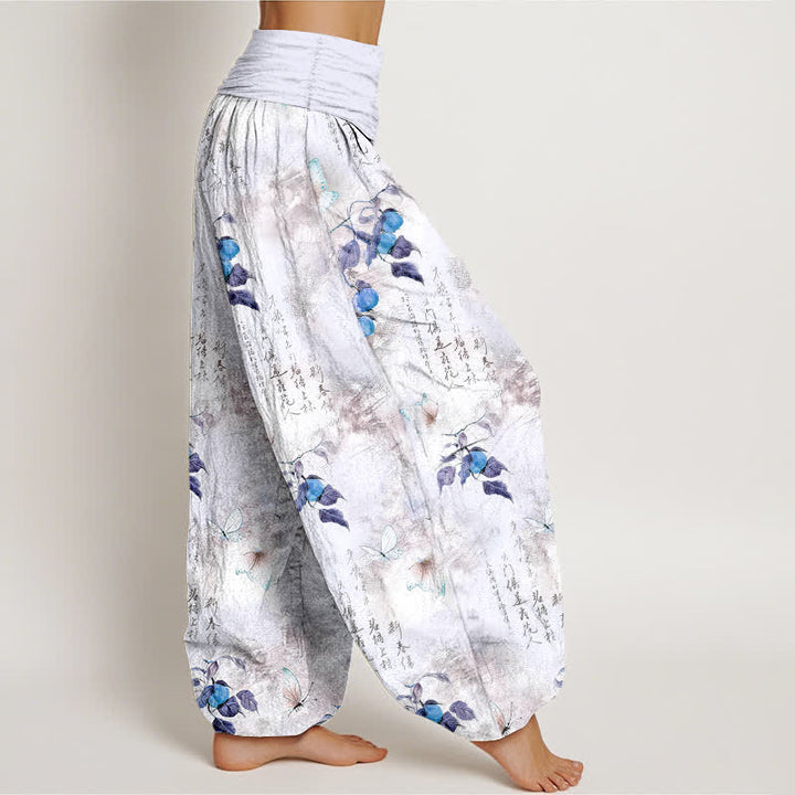 Buddha Stones Dames harembroek met elastische Taille en kalligrafieprint van katoeninkt en citrusvlinders. - image 6