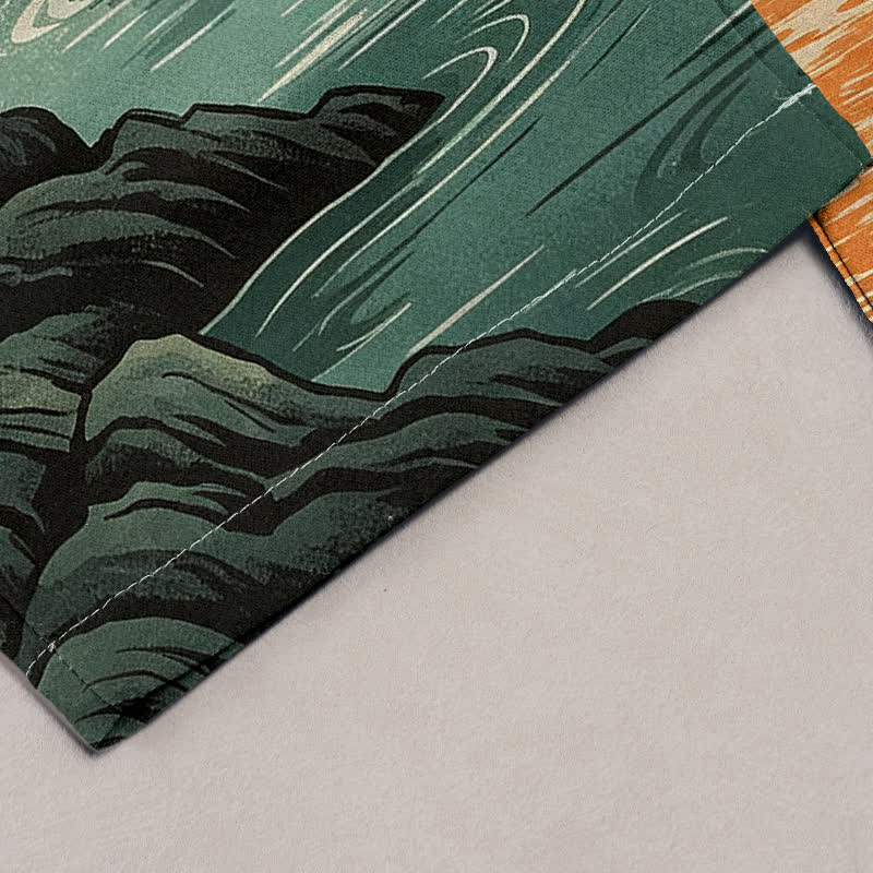 Buddha Stones Damesbroek van 100% Cotton met artistiek zonsondergang- en dennenpatroon, elastische Taille en Zakken. - image 1
