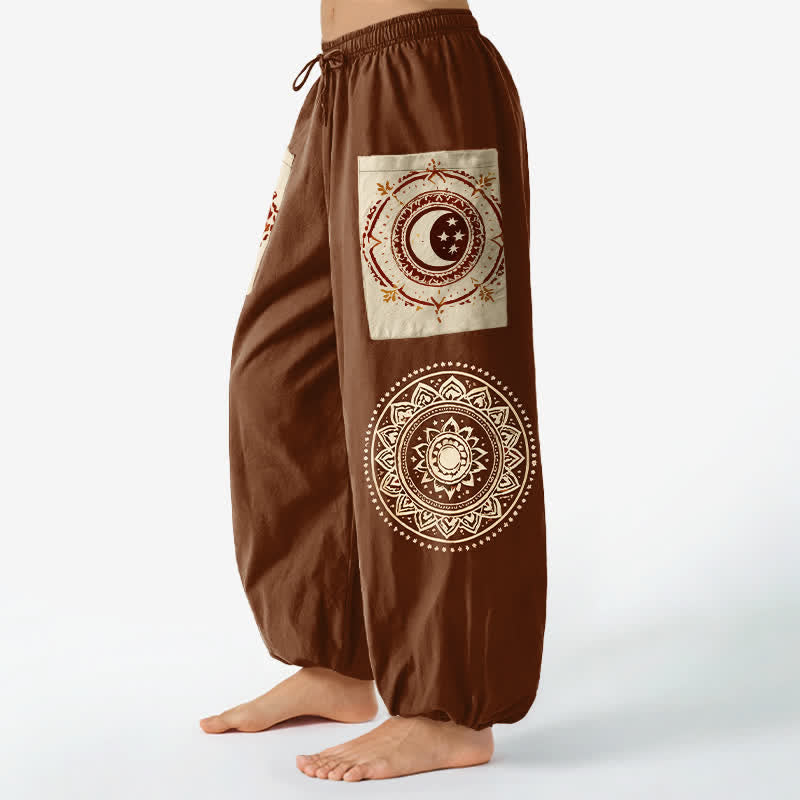 Buddha Stones Katoenen Boheemse Mandala Maanfase Patroon Dames Harembroek met Taille Zakken en Zijzakken - image 1