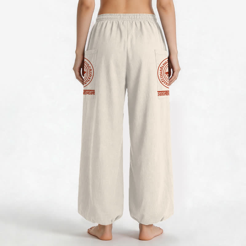 Buddha Stones Dames harembroek met elastische Taille en Zakken , katoenen lotus-mandala patroon. - image 2
