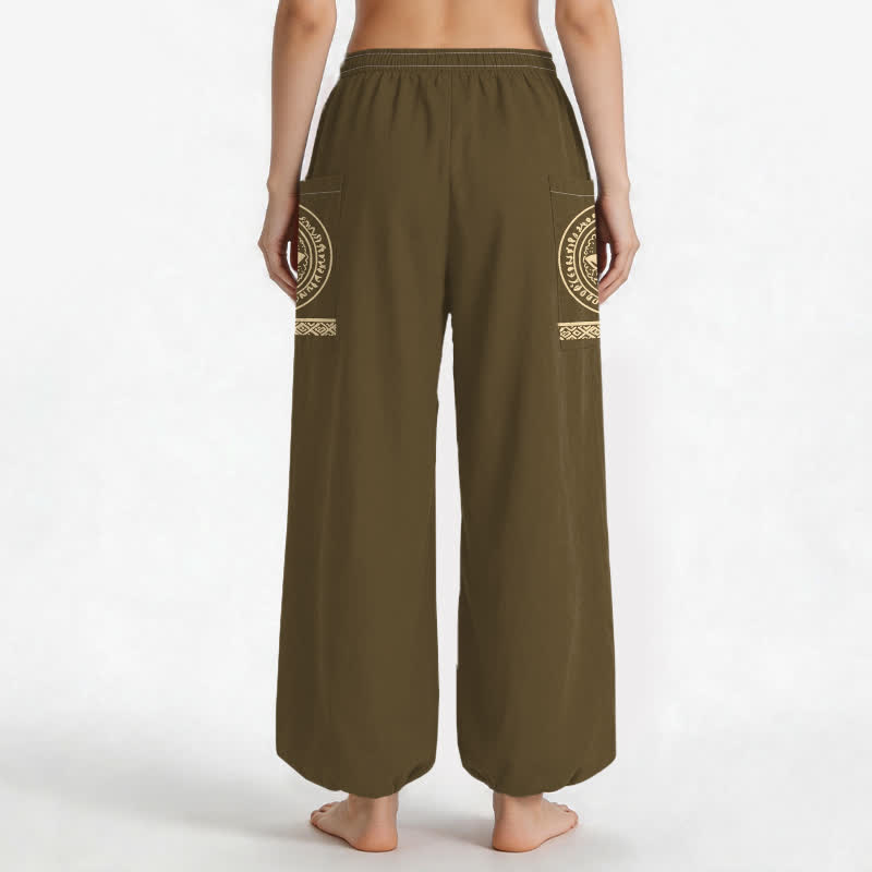 Buddha Stones Dames harembroek met elastische Taille en Zakken , katoenen lotus-mandala patroon. - image 9