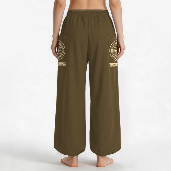 Buddha Stones Dames harembroek met elastische Taille en Zakken , katoenen lotus-mandala patroon. - image 9