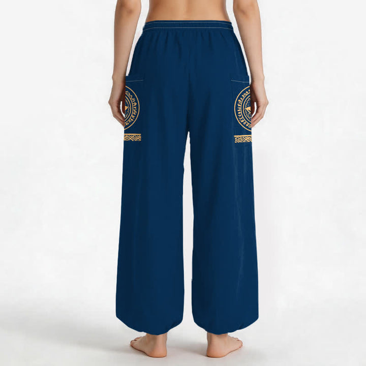 Buddha Stones Dames harembroek met elastische Taille en Zakken , katoenen lotus-mandala patroon. - image 12