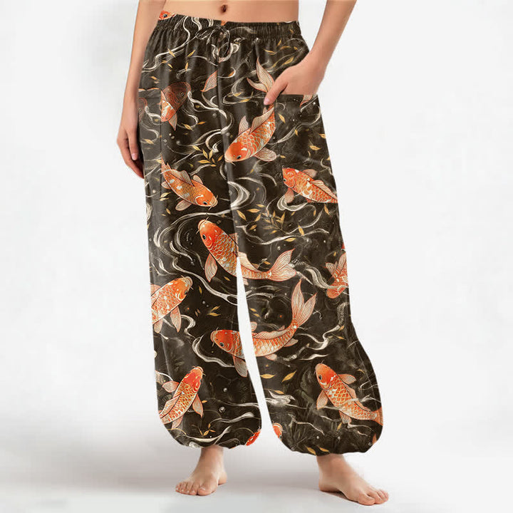 Buddha Stones Dames harembroek met elastische Taille en Zakken , met een oosters koi-golfpatroon. - Peru - US16, UK/AU20, EU48 (3XL) - image 10