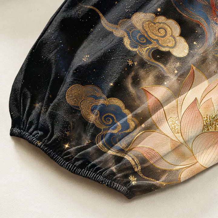 Buddha Stones Dames harembroek met elastische Taille en Zakken , versierd met een kraanvogel- en lotusmotief. - image 6