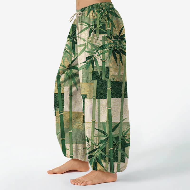 Buddha Stones Dames harembroek met elastische Taille en Zakken , patchworkpatroon van katoen en bamboe. - image 1