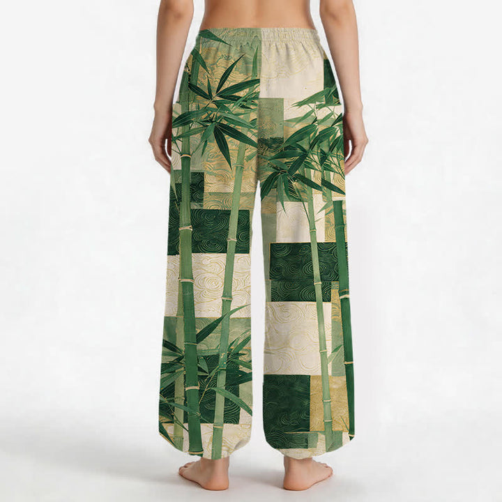 Buddha Stones Dames harembroek met elastische Taille en Zakken , patchworkpatroon van katoen en bamboe. - image 2