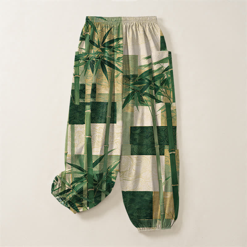 Buddha Stones Dames harembroek met elastische Taille en Zakken , patchworkpatroon van katoen en bamboe. - image 4
