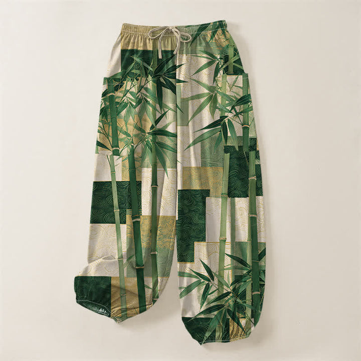 Buddha Stones Dames harembroek met elastische Taille en Zakken , patchworkpatroon van katoen en bamboe. - image 3