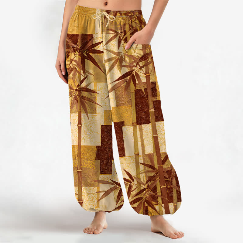 Buddha Stones Dames harembroek met elastische Taille en Zakken , patchworkpatroon van katoen en bamboe. - Guldenroede - US16, UK/AU20, EU48 (3XL) - image 10