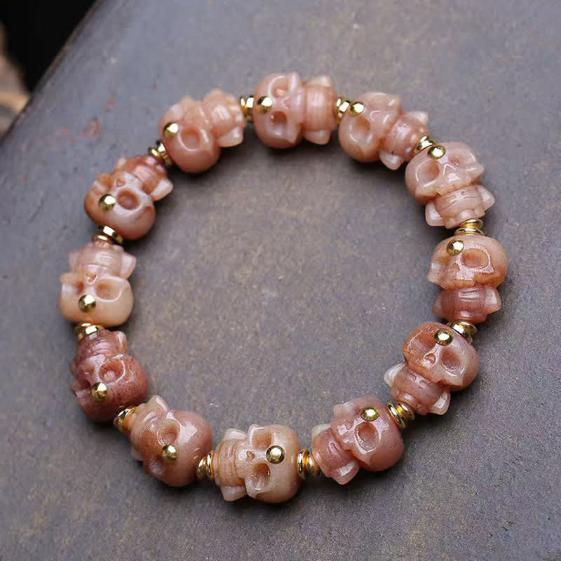 Buddha Stones Handgesneden doodskop armband van Tibetaans bot, vintage Armband - Botkraal - image 0