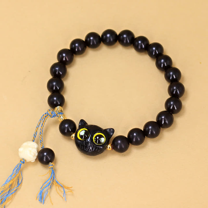 Buddha Stones Ronde Armband met kattenbedeltje van ebbenhout - image 2