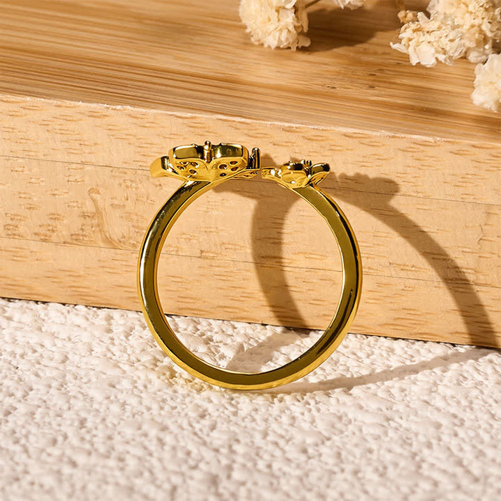 Buddha Stones Koperen Ring met twee bloeiende bloemen en een harmonieuze verbinding - image 2