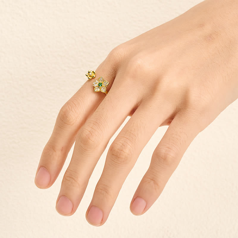 Buddha Stones Koperen Ring met twee bloeiende bloemen en een harmonieuze verbinding - image 7
