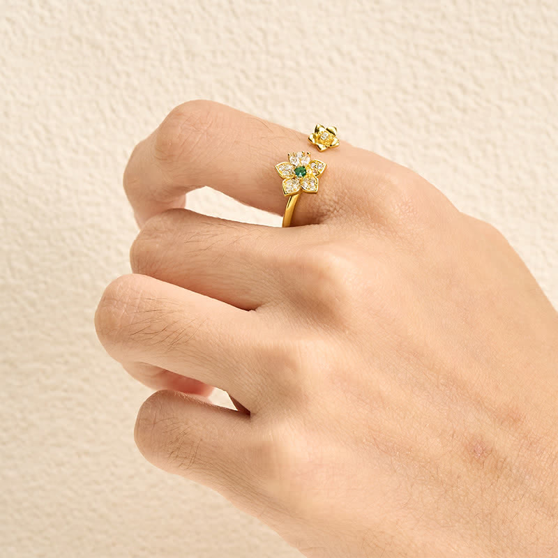 Buddha Stones Koperen Ring met twee bloeiende bloemen en een harmonieuze verbinding - image 4