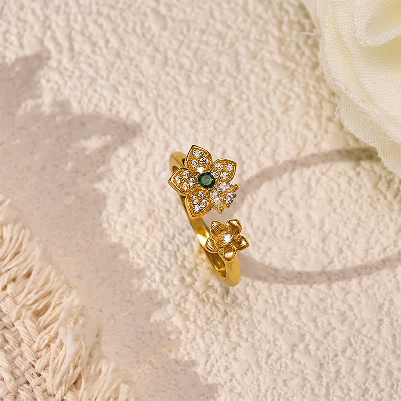 Buddha Stones Koperen Ring met twee bloeiende bloemen en een harmonieuze verbinding - image 3