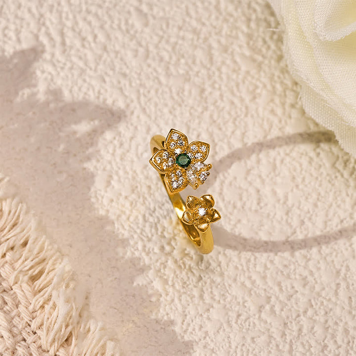 Buddha Stones Koperen Ring met twee bloeiende bloemen en een harmonieuze verbinding - image 3