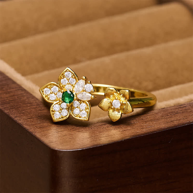 Buddha Stones Koperen Ring met twee bloeiende bloemen en een harmonieuze verbinding - image 1