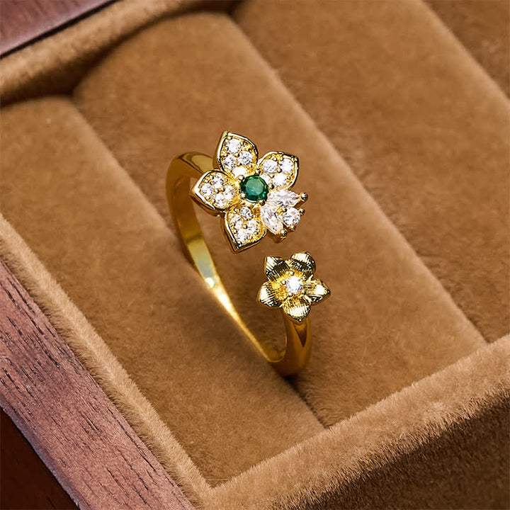 Buddha Stones Koperen Ring met twee bloeiende bloemen en een harmonieuze verbinding - 17mm-US7 - image 0