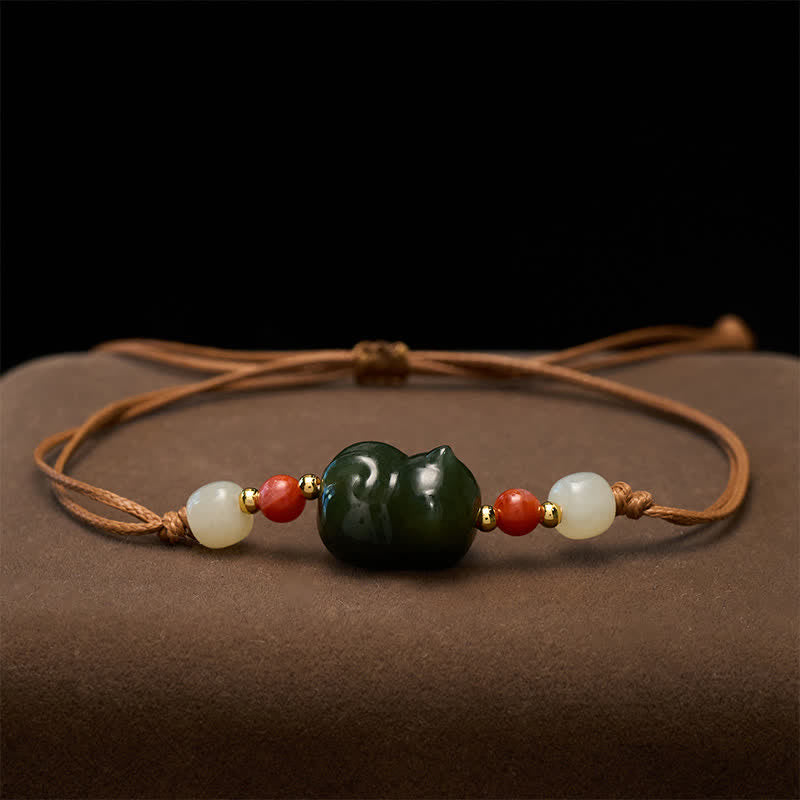 Buddha Stones Natuurlijke Hetian jade kat handgeweven Armband als symbool van overvloed - image 2