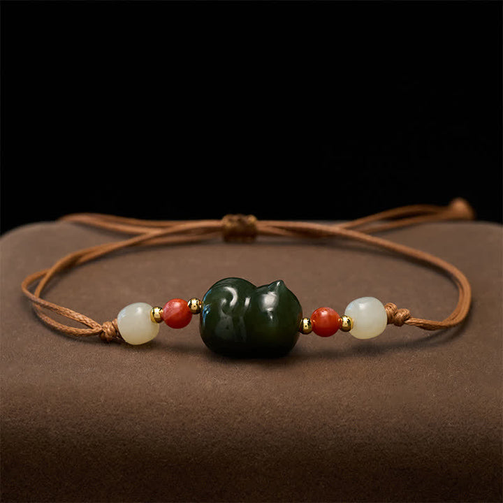 Buddha Stones Natuurlijke Hetian jade kat handgeweven Armband als symbool van overvloed - image 2