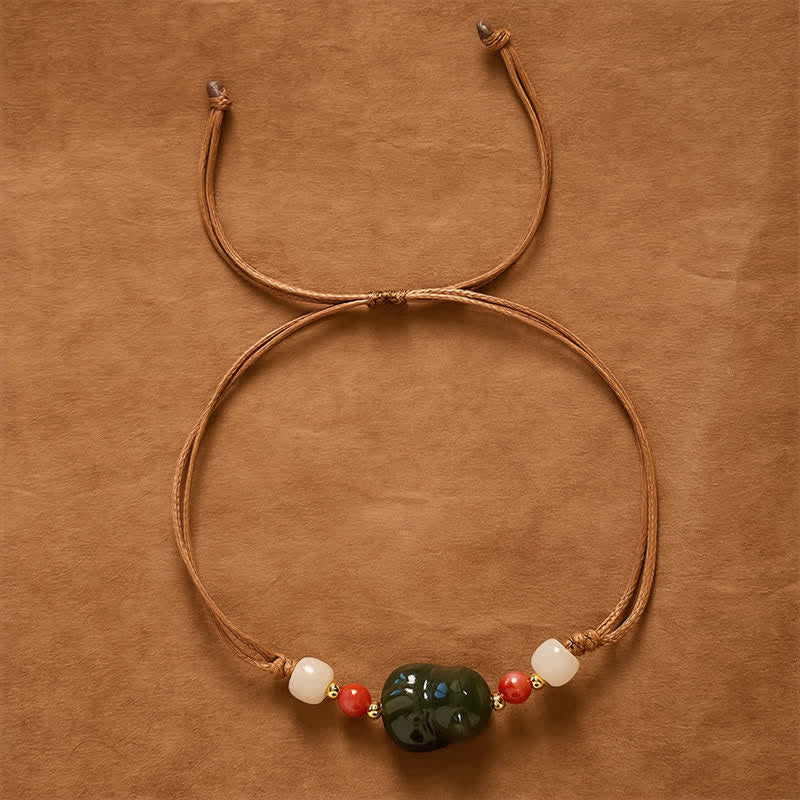 Buddha Stones Natuurlijke Hetian jade kat handgeweven Armband als symbool van overvloed - image 1