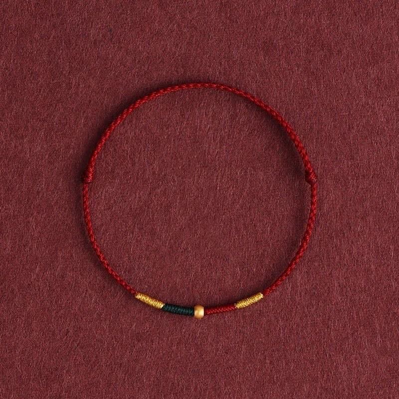 Buddha Stones Armband met koperen kralen en rood koord ter bescherming. - Bordeauxrood (Polsomtrek: 15-17 cm) - image 0