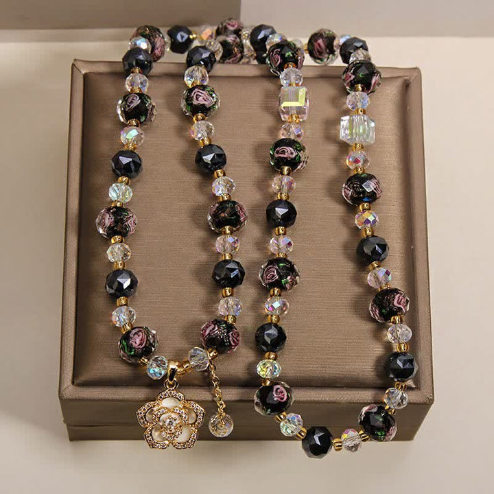 Buddha Stones Zwarte Liu Li glazen kralen camelia bedeltje Harmonic Connection Armband - image 4