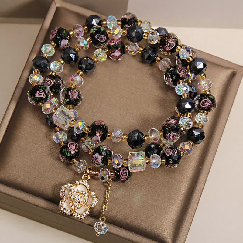 Buddha Stones Zwarte Liu Li glazen kralen camelia bedeltje Harmonic Connection Armband - image 3