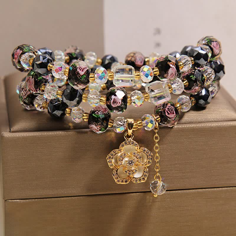 Buddha Stones Zwarte Liu Li glazen kralen camelia bedeltje Harmonic Connection Armband - image 8