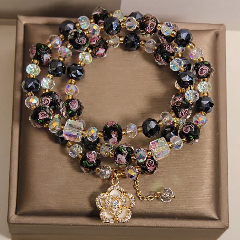 Buddha Stones Zwarte Liu Li glazen kralen camelia bedeltje Harmonic Connection Armband - image 1