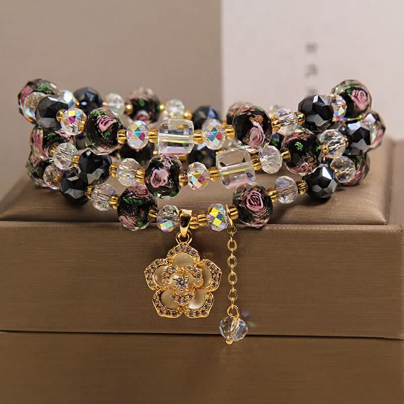 Buddha Stones Zwarte Liu Li glazen kralen camelia bedeltje Harmonic Connection Armband - image 7