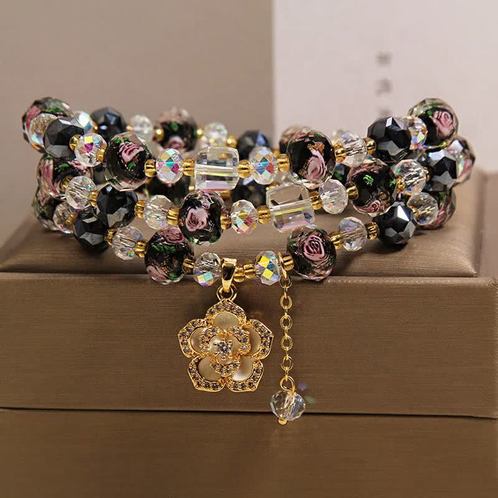 Buddha Stones Zwarte Liu Li glazen kralen camelia bedeltje Harmonic Connection Armband - image 7
