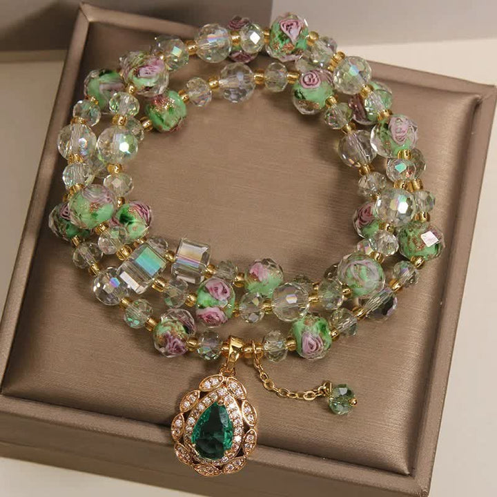Buddha Stones Gouden Liuli glazen rozentuin druppelvormige energie drievoudige Armband - image 2