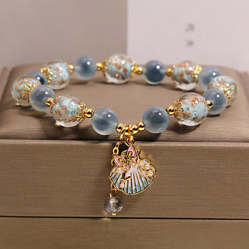Buddha Stones Candy Agaat Liuli glazen kralen, schelp, vlinder bedeltje Armband - Blauwe snoepagaat (Polsomtrek: 15-16 cm) - image 0
