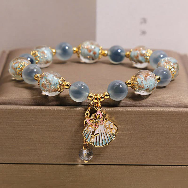 Buddha Stones Candy Agaat Liuli glazen kralen, schelp, vlinder bedeltje Armband - Blauwe snoepagaat (Polsomtrek: 15-16 cm) - image 0