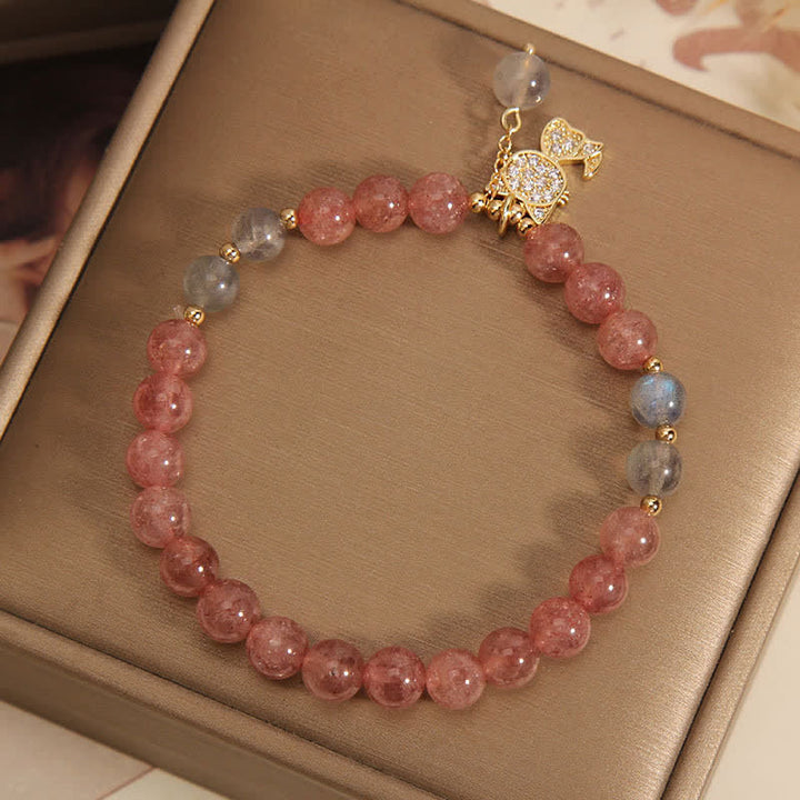 Buddha Stones Aardbeikwarts Maansteen Kattenbedel Armband - image 3