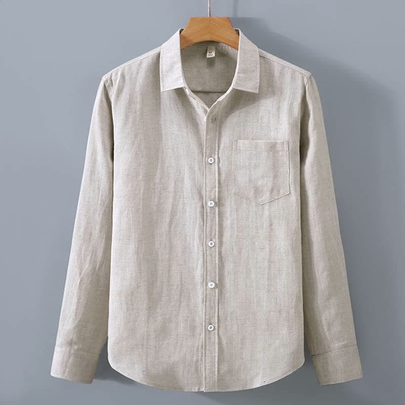 Buddha Stones 2-delige casual herenset met knoopsluiting, effen overhemd en broek, geschikt voor meditatie, met Zakken. - image 1