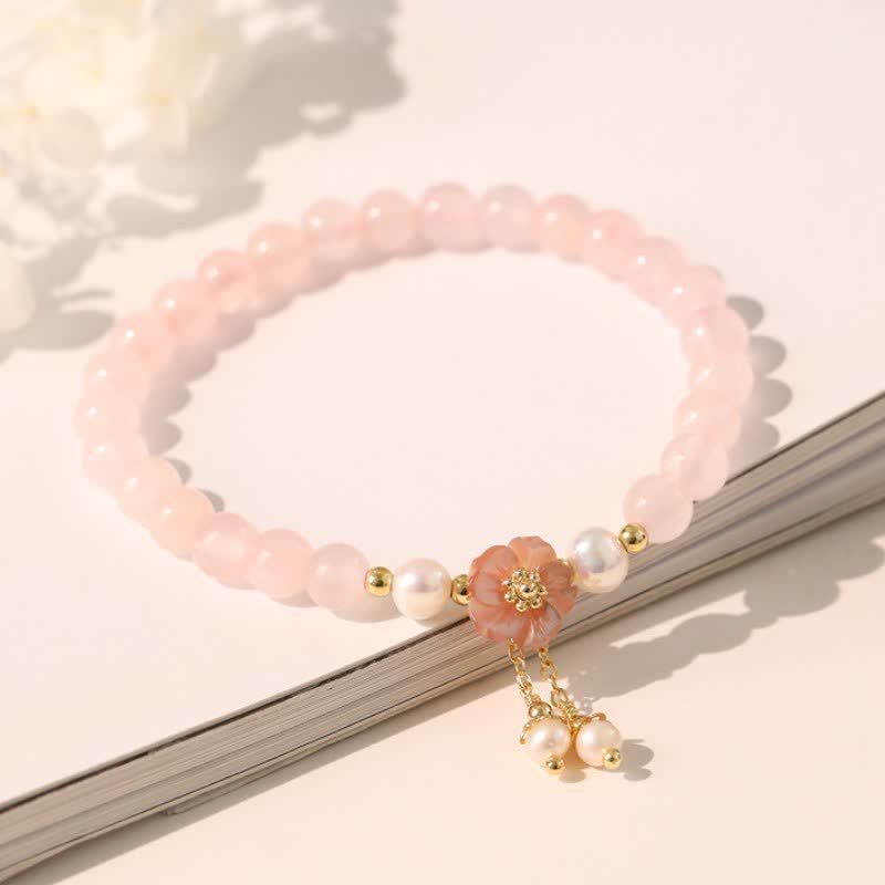 Buddha Stones Rozenkwarts parel bloem bedeltje Armband - image 2