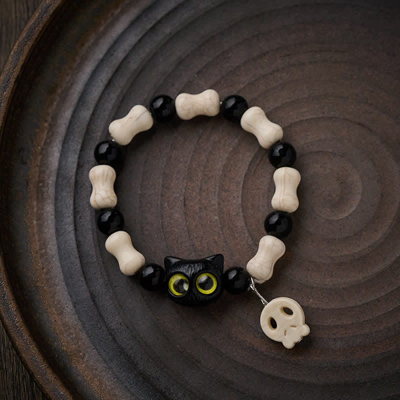 Buddha Stones Armband met doodskop en zwarte kat als symbool van kracht - image 11