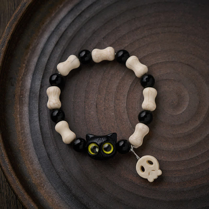 Buddha Stones Armband met doodskop en zwarte kat als symbool van kracht - image 11